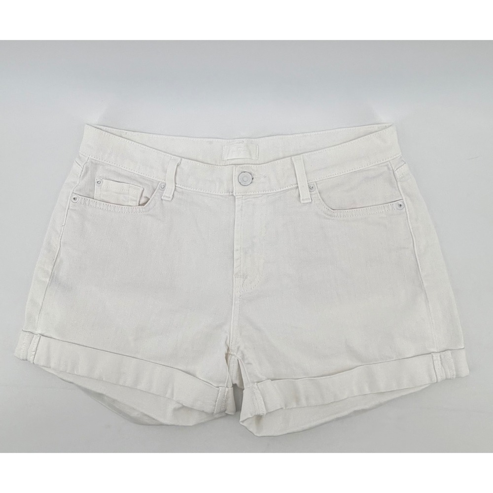 7 For All Mankind Denim Shorts Womens 29 White Mid Roll Cuffed Summer Casual - Picture 1 of 10